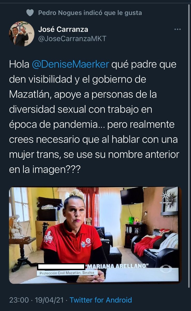 Comentario sobre deadnaming en Televisa
