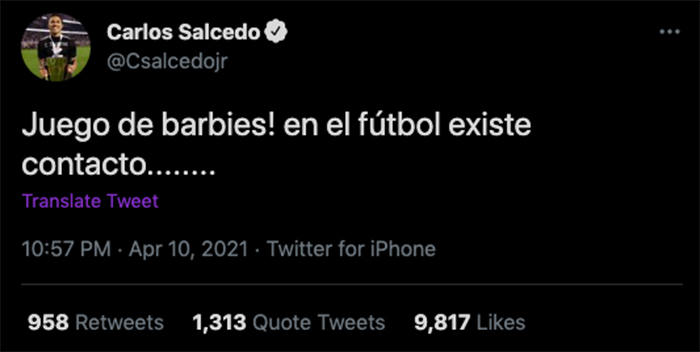 Carlos salcedo mensaje twitter