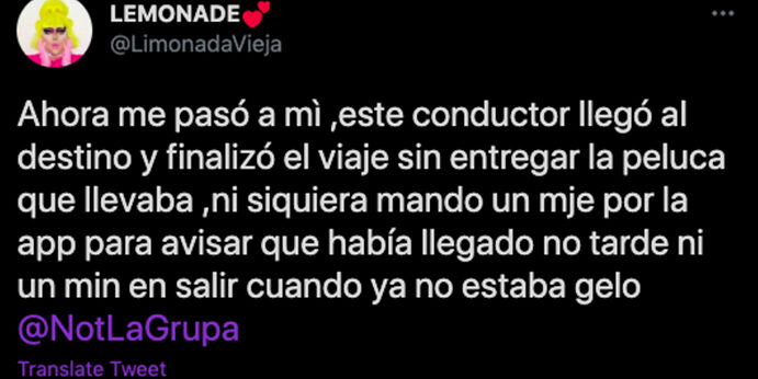 twitter limonada uber conductor peluca