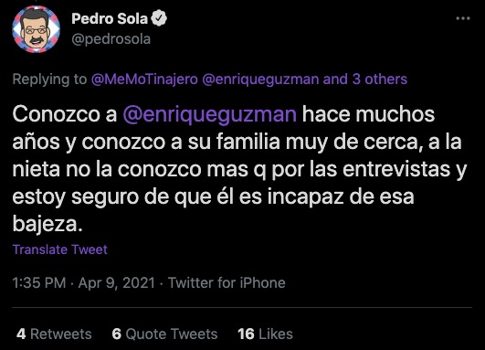 Pedro Sola enrique guzmán Twitter