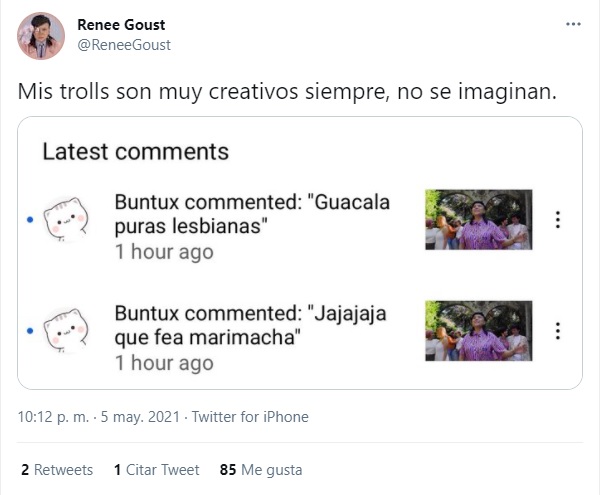 Renee Goust denuncia comentario lesbofóbico