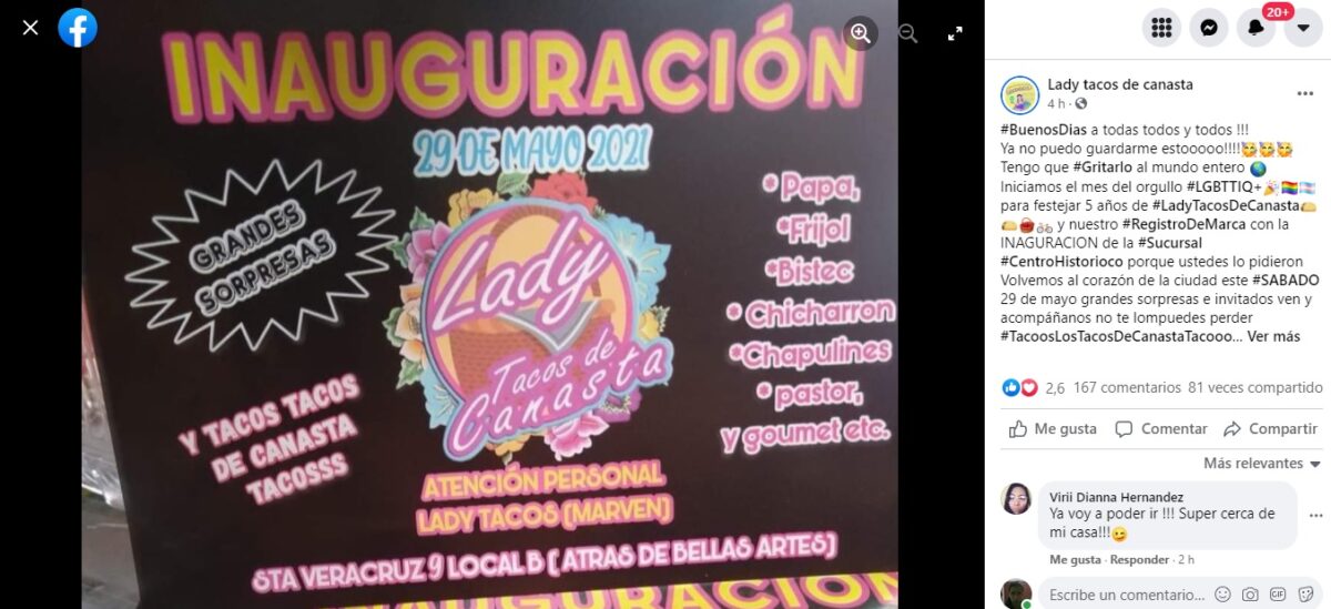 Lady Tacos de Canasta abre nuevo local