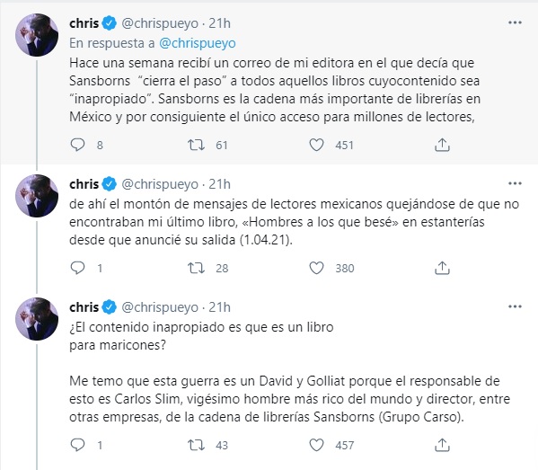 Sanborns censura al escritor gay Chris Pueyo 