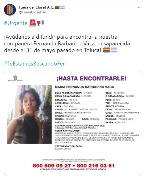 Fernanda Barbarino desaparecida en Estado de México