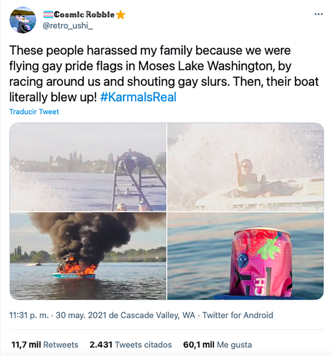 homofóbicos atacan LGBT+ lancha explota Washington