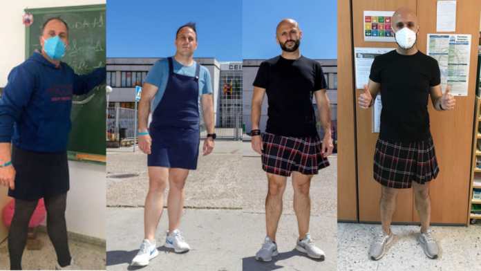 Maestros que dan clases contra la homofobia usando falda