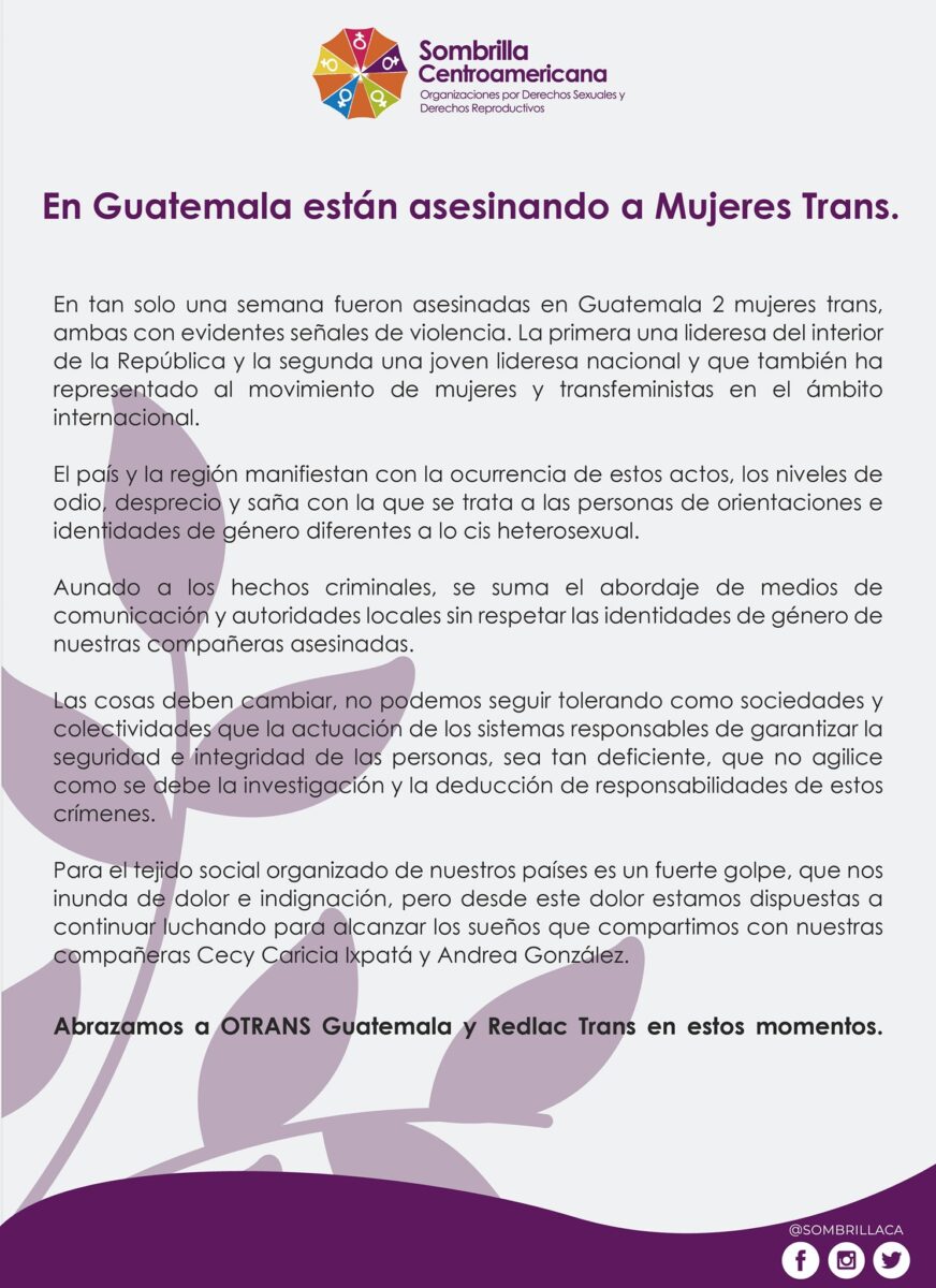 sombrilla centroamericana asesinatos trans 2021