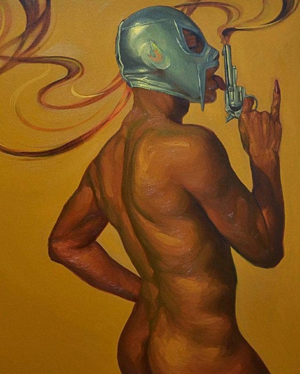 Luchador con pistola obra de Fabián Cháirez