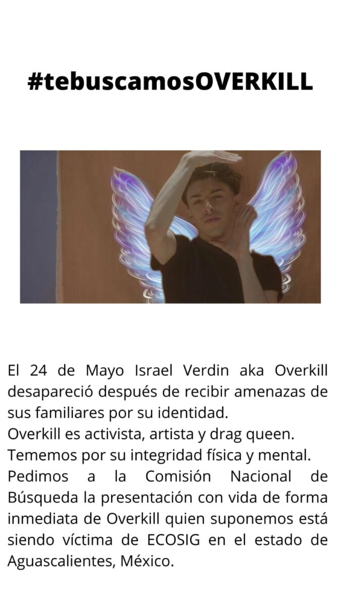 Overkill activista no binarie desaparecide víctima de Ecosig
