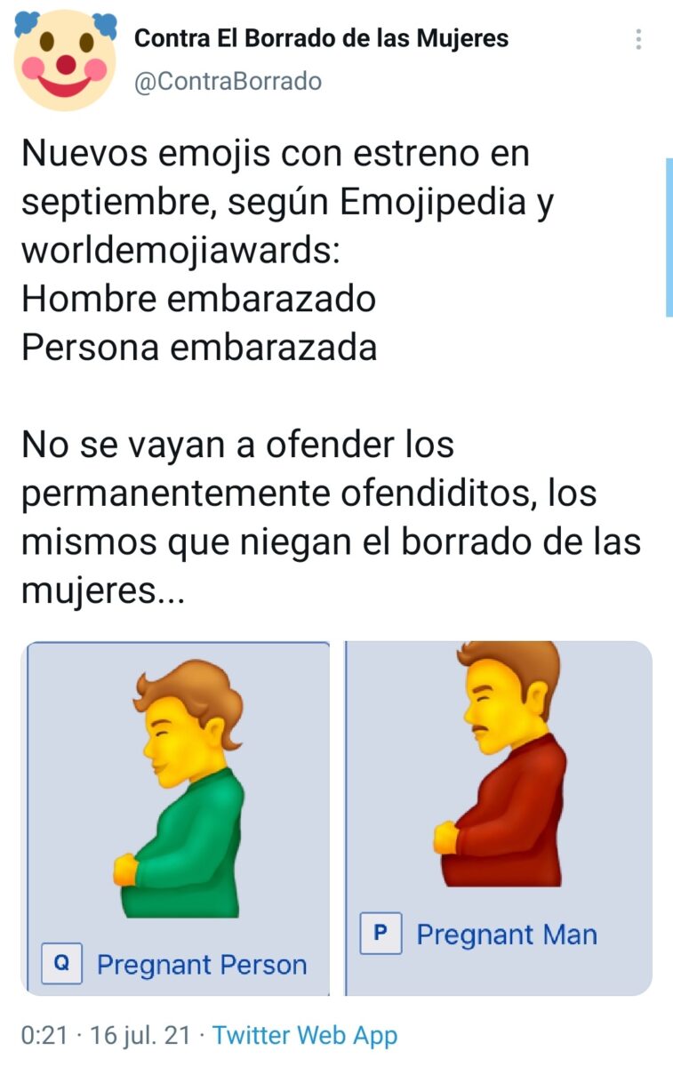 Reacciones a emoji de hombre embarazado y persona embarazada