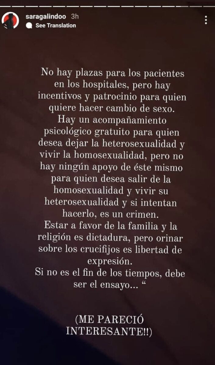 sara post homofóbico transfóbico