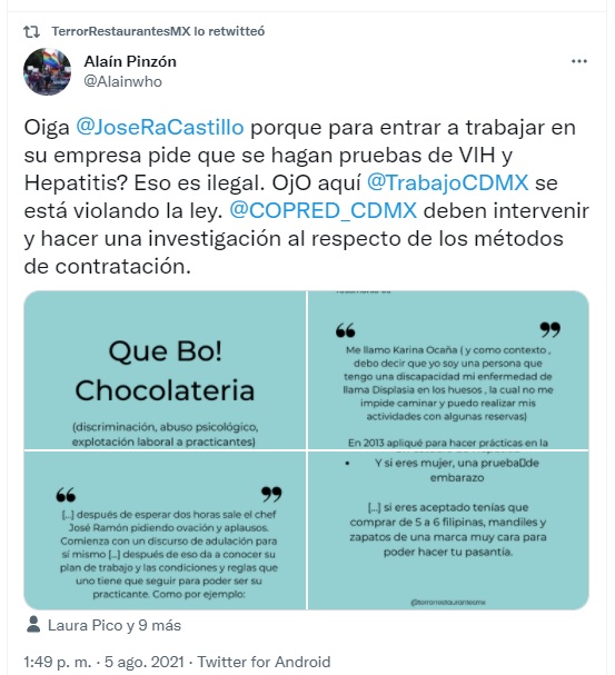 Chocolatería Que Bo! de José Ramón Castillo pide pruebas de VIH