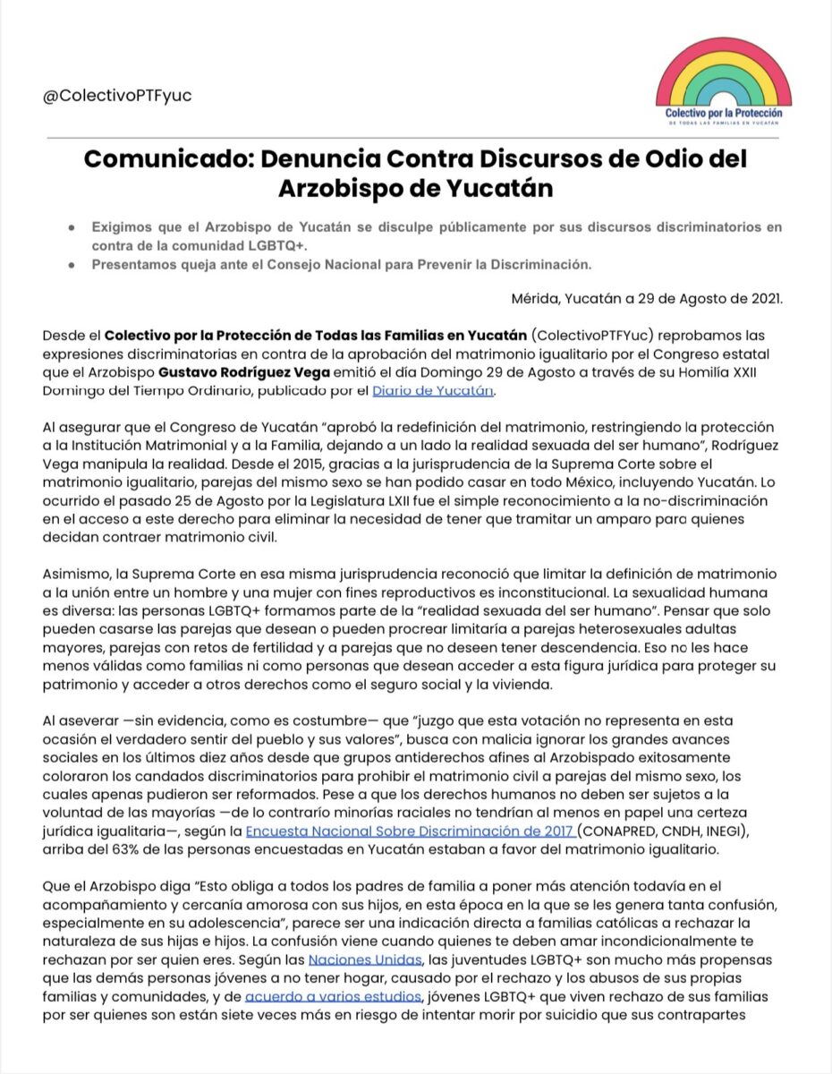 comunicado discurso de odio gustavo rodríguez vega