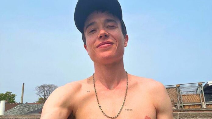 elliot-page-foto-sin-playera-cuerpo-feliz-celebrando Elliot Page nueva foto sin camisa