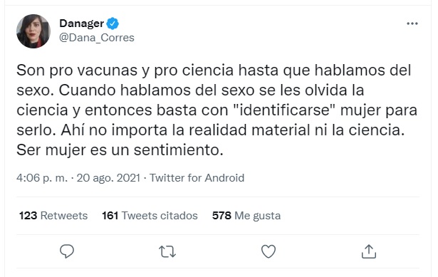 Tuit transfóbico de Dana Corres