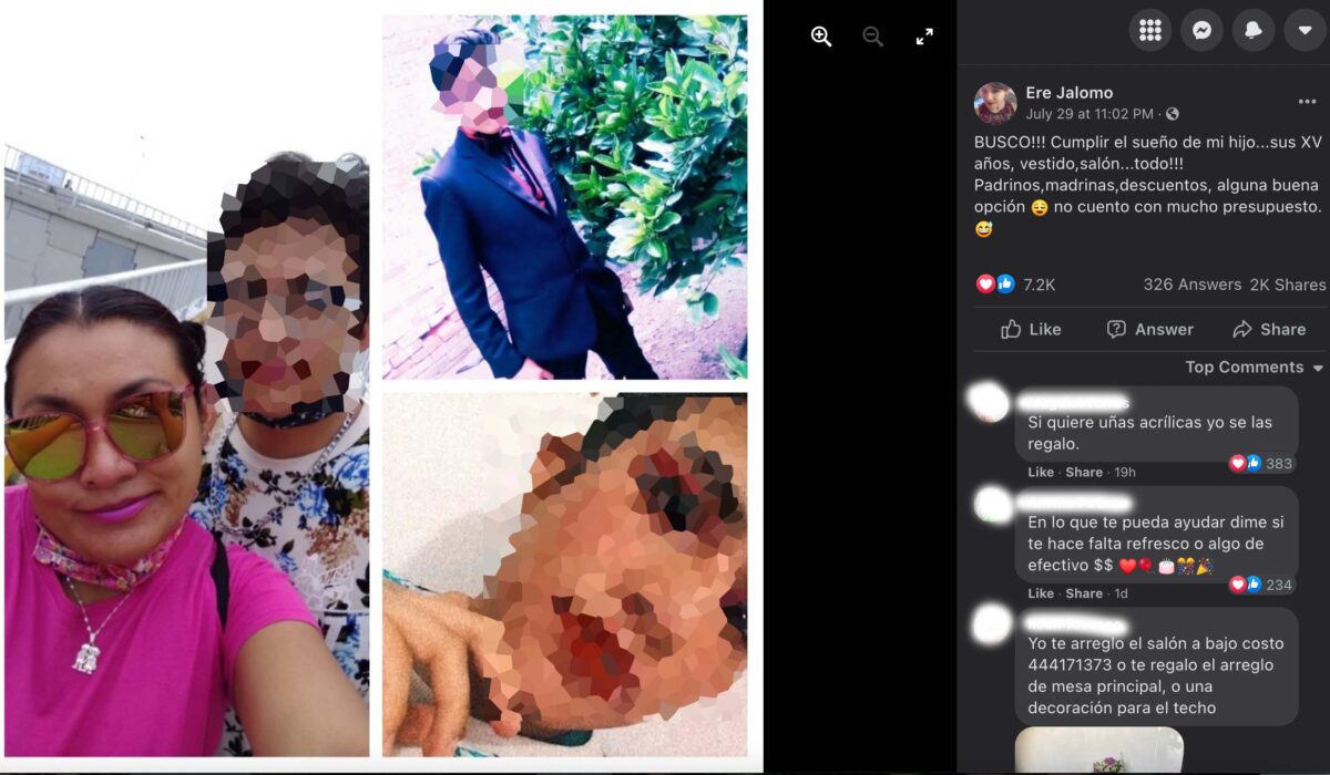 publicación facebook madre XV años San Luis Potosi