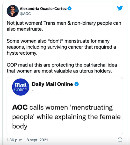 Alexandria Ocasio-Cortez trans no binarias menstrúan