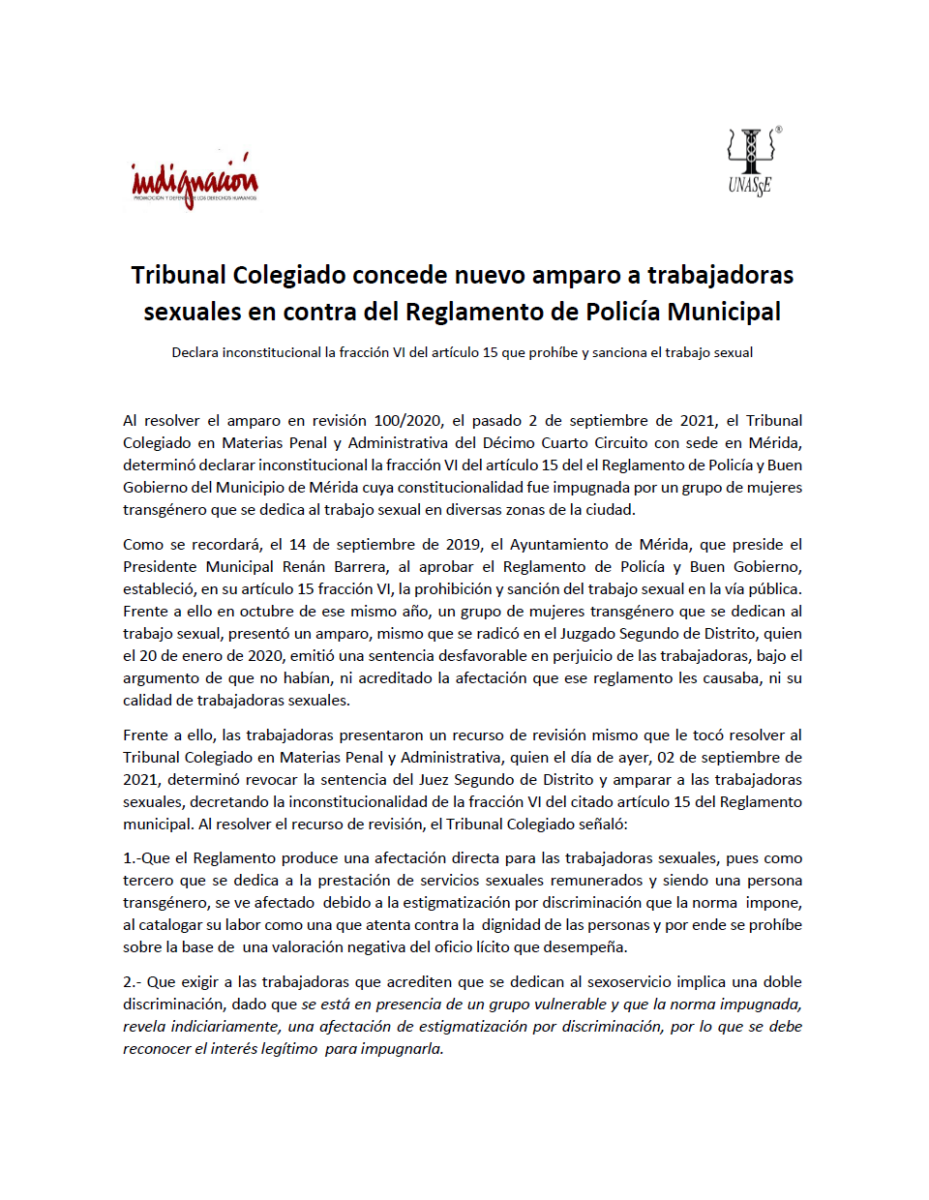 Trabajadoras sexuales trans de Mérida ganan amparo