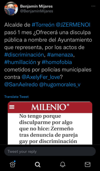 benjamín mijares twitter torreón pareja gay policía