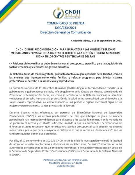comunicado cndh personas menstruantes