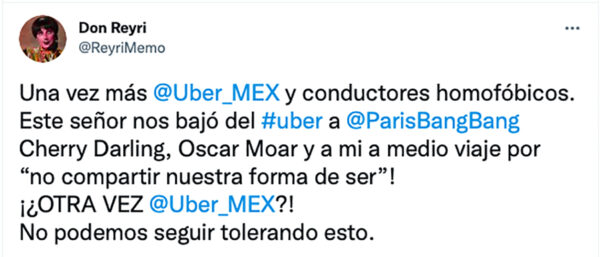 memo reyri homofobia conductor Uber