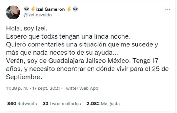 Izel Muñoz Vidal chico bisexual de Guadalajara busca hogar