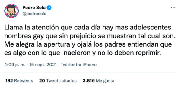 Pedro Sola padres adolescentes gay