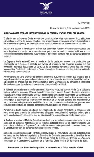 scjn aborto inconstitucionalidad mujeres personas gestantes coahuila méxico