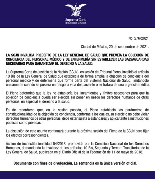 SCJN invalida objecion conciencia