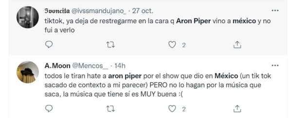 Usuarios apoyan conciertos de Aron Piper en Mexico