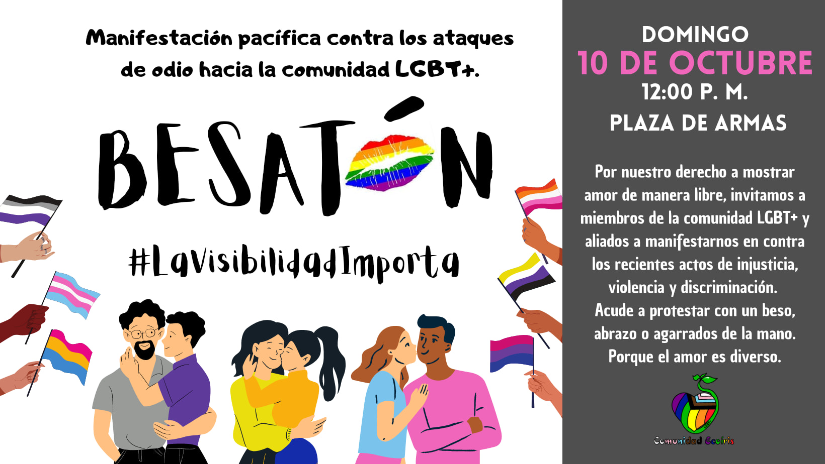Besatón LGBT+ en Plaza de Armas de Chihuahua