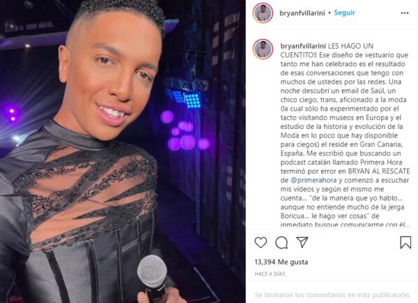 Chico trans ciego diseñó vestido de Bryan Villarini