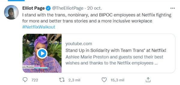 Elliot Page apoya a trabajadores trans