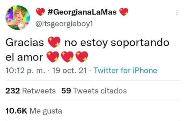 Georgiana expresa su amor en Twitter