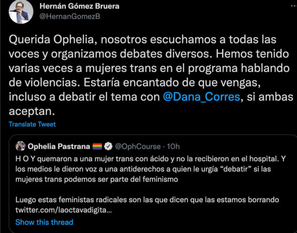 ophelia pastrana tuit transfobia la octava