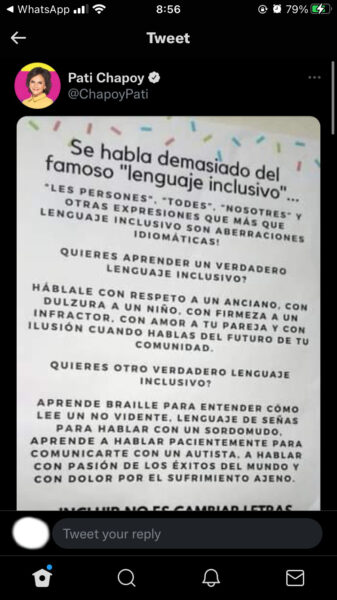 pati chapoy tuit lenguaje inclusivo Twitter