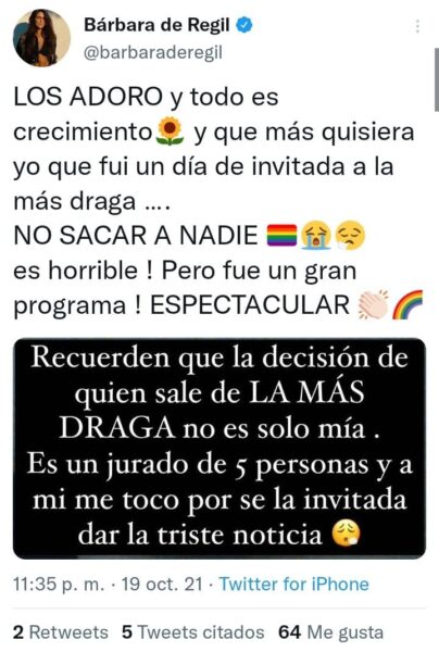 Tuit de Bárbara de Regil sobre la eliminación de Paper Cut