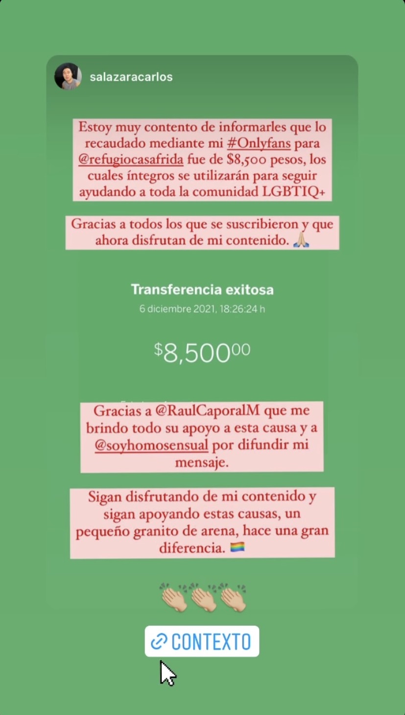 Carlos Daniel de Onlyfans dona a Casa Frida