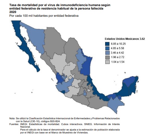 Casos de muertes por sida en estados de México
