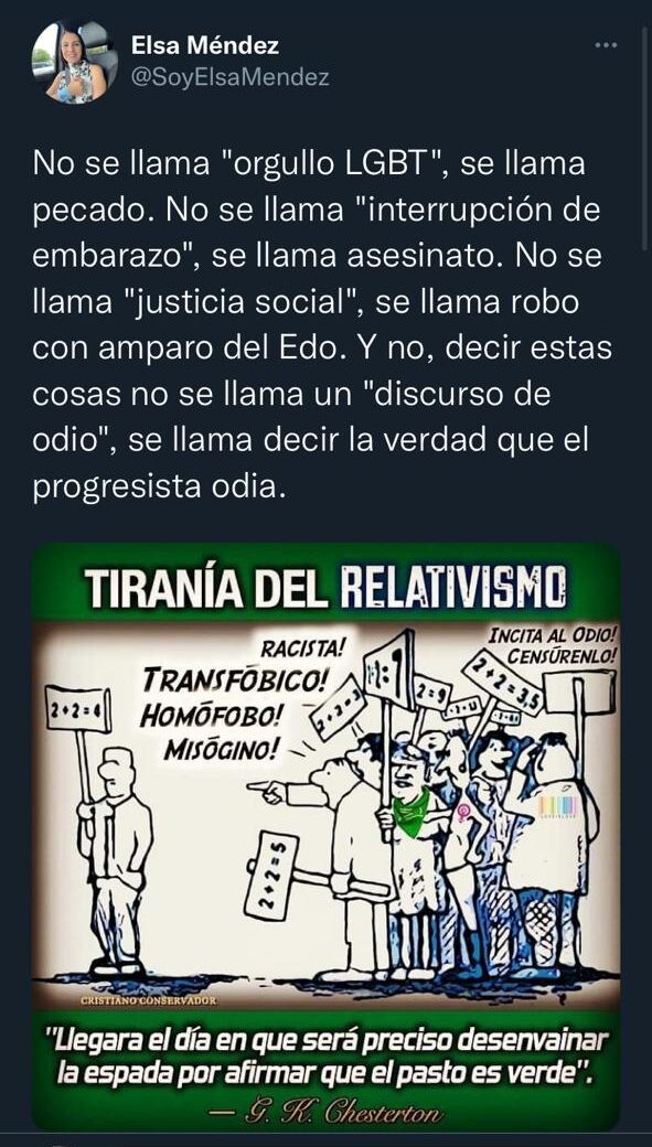 Elsa Méndez difunde discurso de odio en Twitter