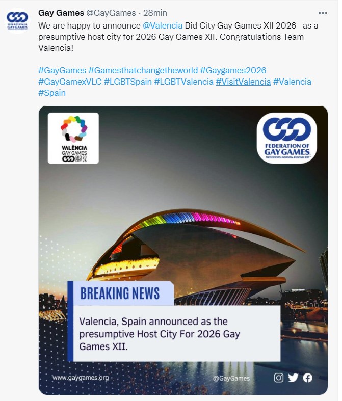 Valencia sede de los Gay Games 2026