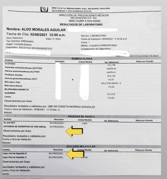IMSS análisis VIH Aldo Morales receta
