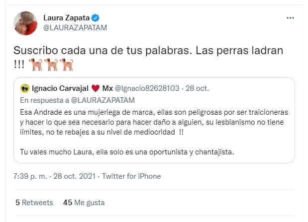 Comentario lesbofóbico de Laura Zapata sobre Yolanda Andrade