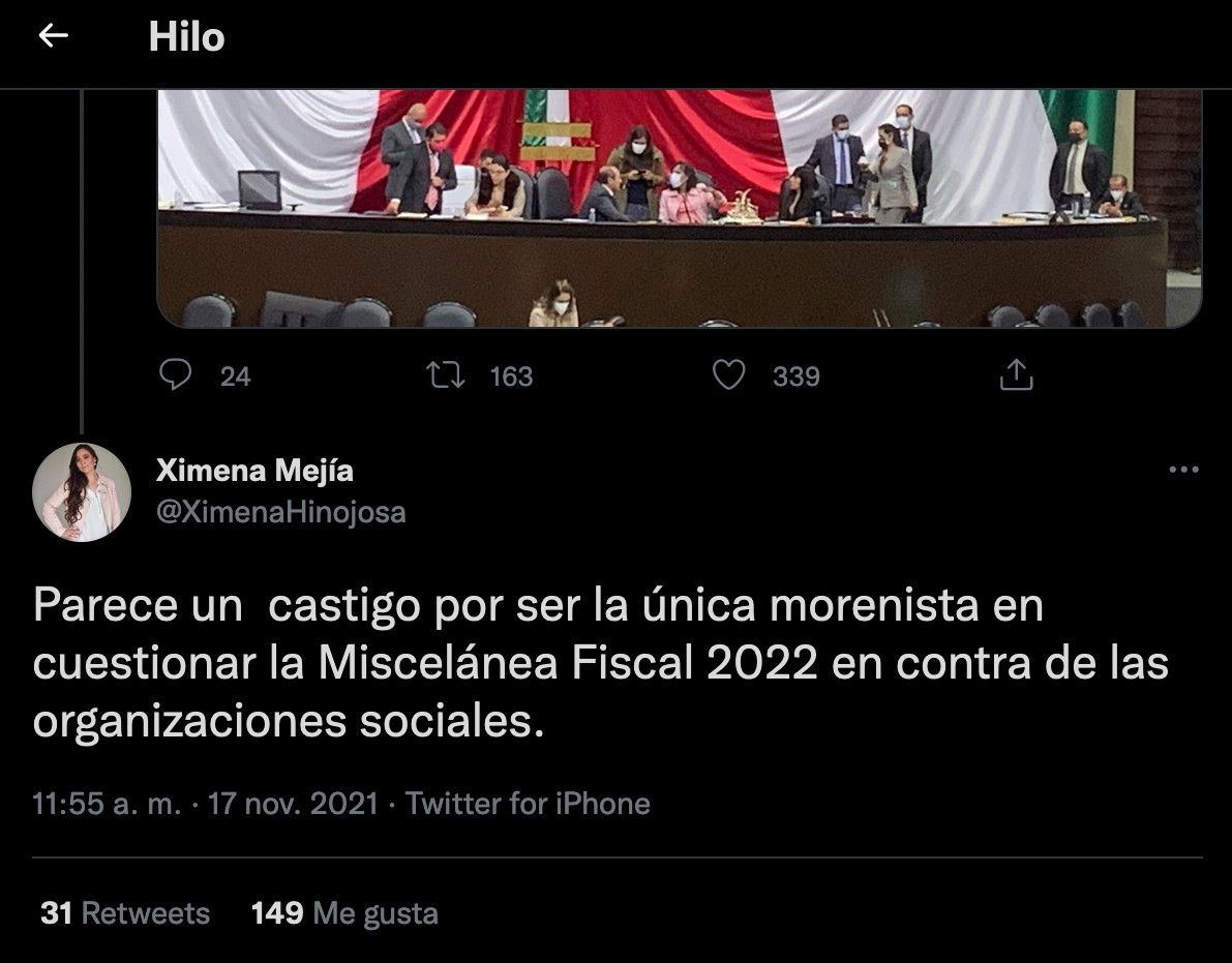 María Clemente garcía día remembranza trans ximena mejía cámara de diputados miscelánea fiscal