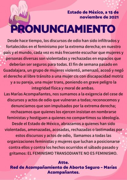 pronunciamiento anti transfobiua agresiones amenazas guadalajara mercadita de la resistencia