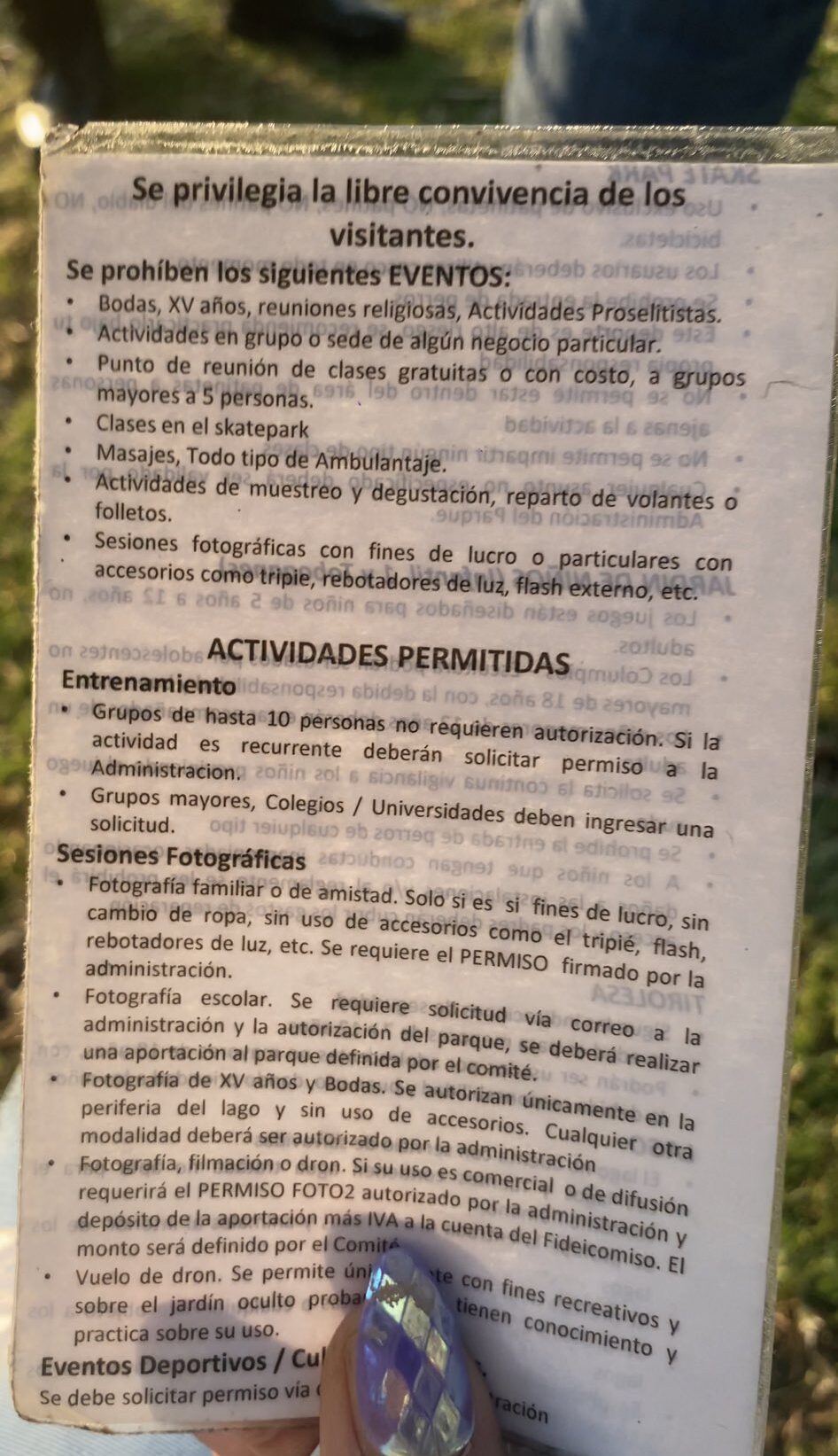 Reglamento del parque La Mexicana