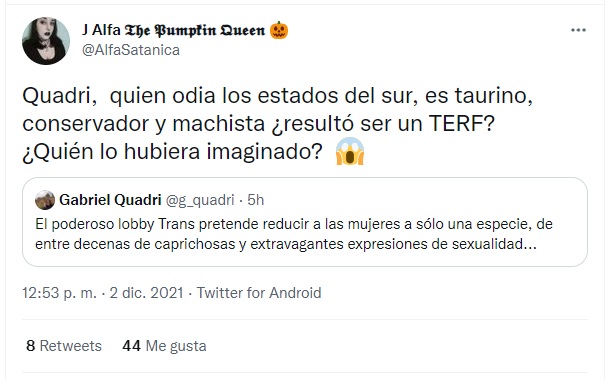 Quadri odia a las personas trans