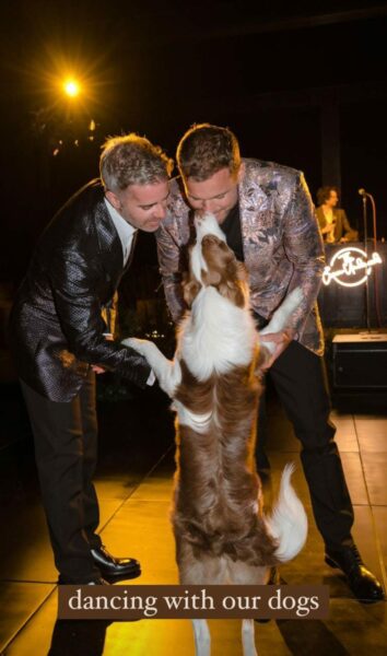 novio esposo con perro en boda