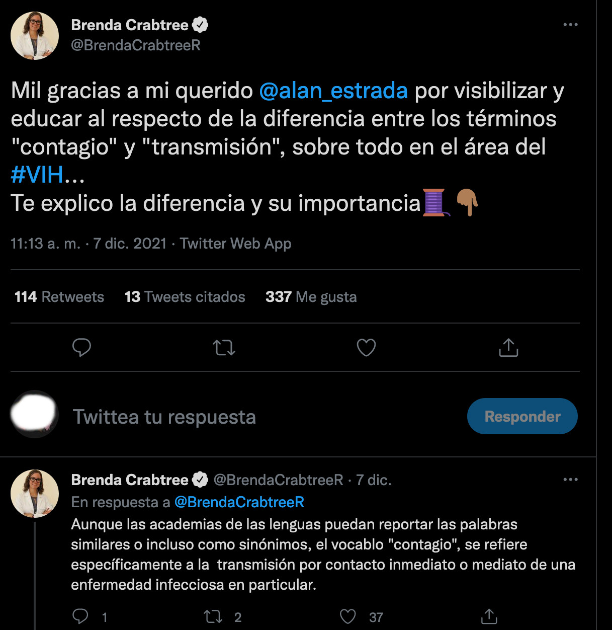 hilo brenda crabtree VIH cintagio transmisión diferencia