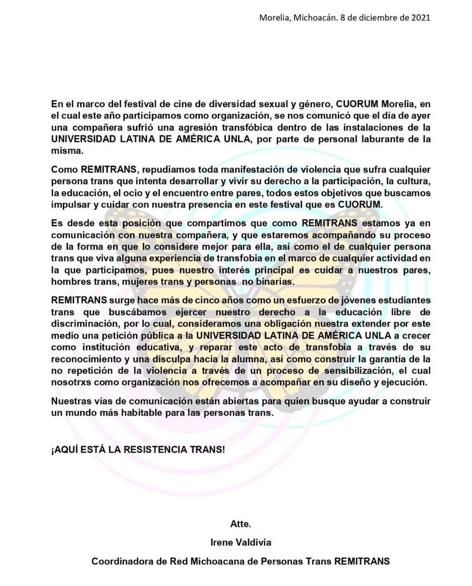 UNLA Altozano agrede a mujer trans